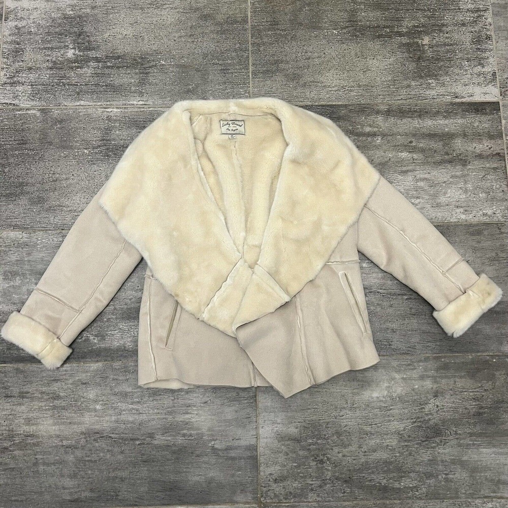 Lucky Brand Faux Suede Shearling Vegan Waterfall Jacket Coat Women’s Size Medium